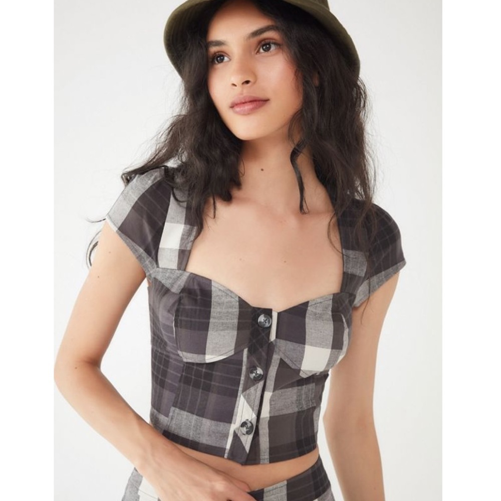 UO Tasha Button-Down Bustier Top
